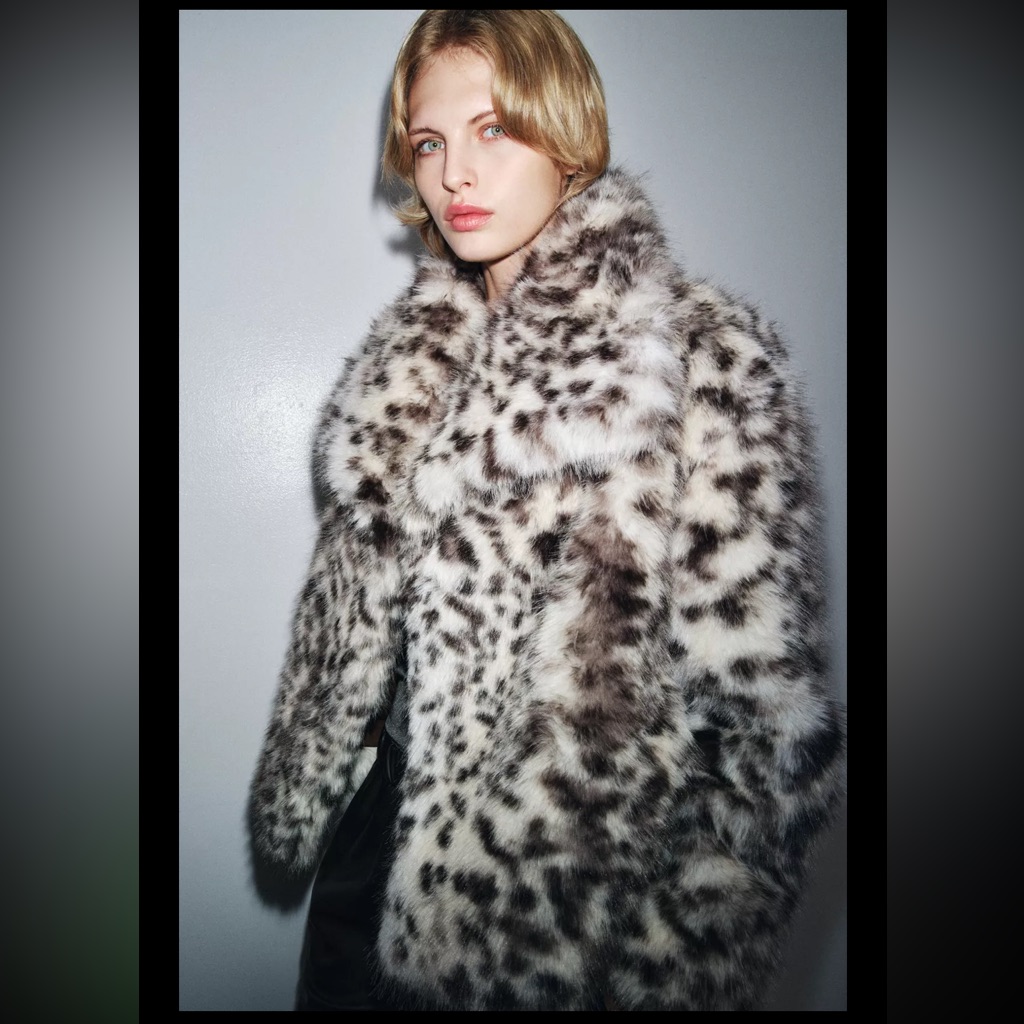 Zara Short Faux Fur Animal Print Coat Zw Collection, Snow Leopard